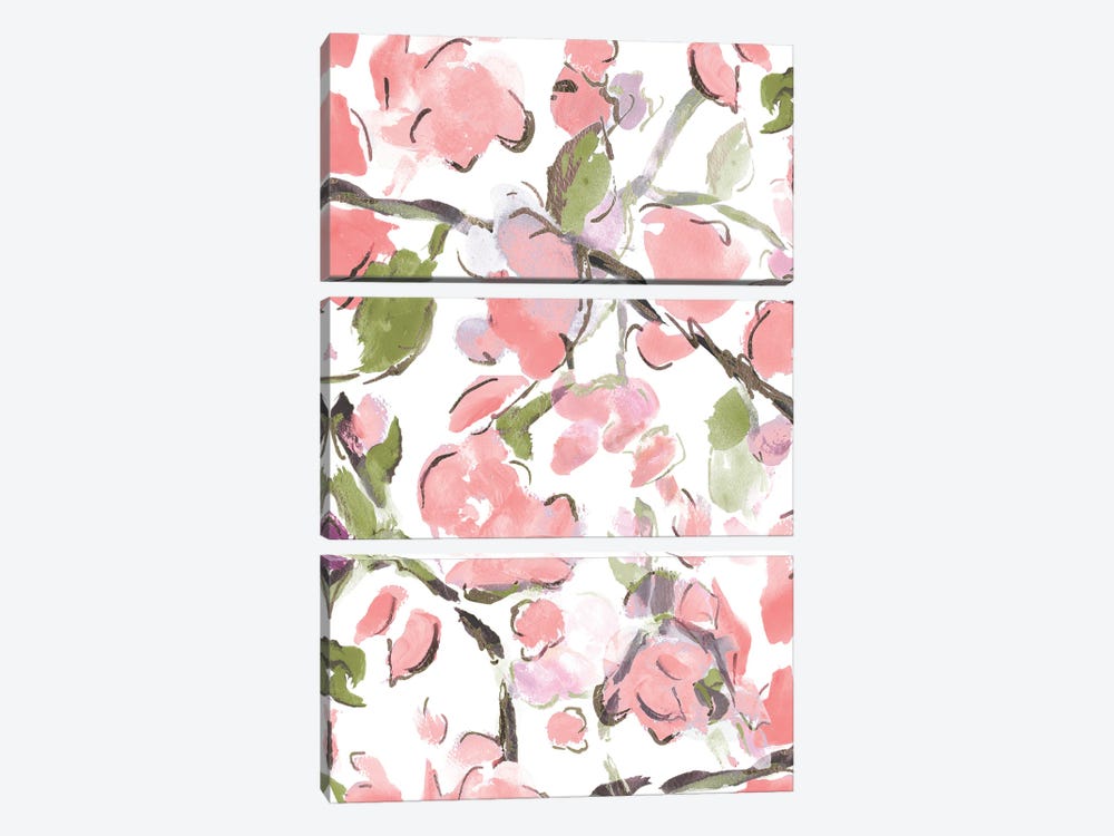 Spring Floral In Pink by L. Hewitt 3-piece Canvas Wall Art
