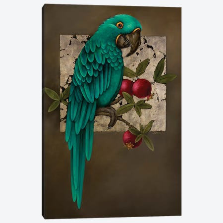 Parrot And Pomegranate Canvas Print #LIE27} by Liene Liepiņa Canvas Art