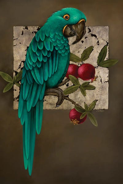 Parrots: Parrot And Pomegranate by Liene Liepiņa