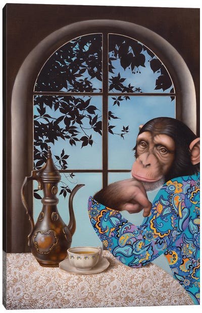A Moment For Contemplation Canvas Art Print - Chimpanzees