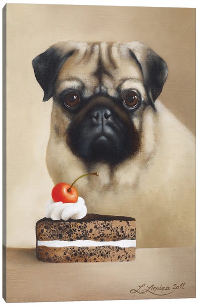 Peace Of Cake Canvas Art Print - Pug Art