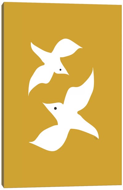 Love Birds In Mustard Canvas Art Print - Dove & Pigeon Art