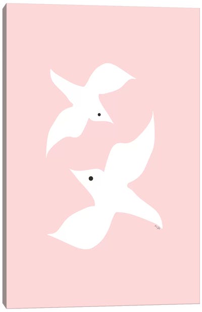 Love Birds In Pink Canvas Art Print - Linda Gobeta