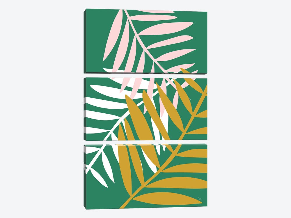 Palm Leaves In Green by Linda Gobeta 3-piece Canvas Art Print
