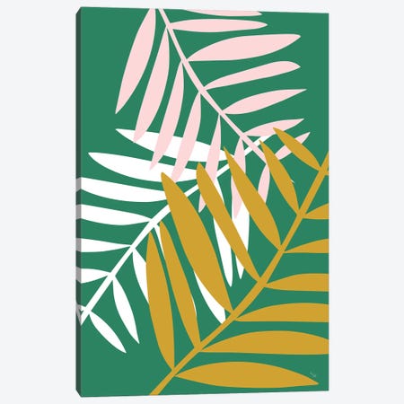 Palm Leaves In Green Canvas Print #LIG25} by Linda Gobeta Canvas Art