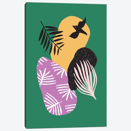 Tropical Birds In Green Canvas Print #LIG39} by Linda Gobeta Canvas Artwork