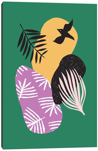 Tropical Birds In Green Canvas Art Print - Linda Gobeta