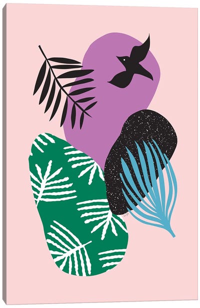 Tropical Birds In Pink Canvas Art Print - Linda Gobeta