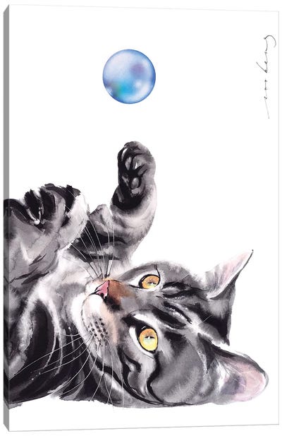 Bubble Delight Canvas Art Print - Kitten Art