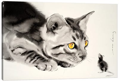 Cat And Mouse Canvas Art Print - Mouse Art