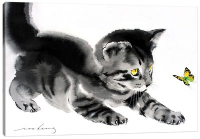 Winged Friend Canvas Art Print - Kitten Art