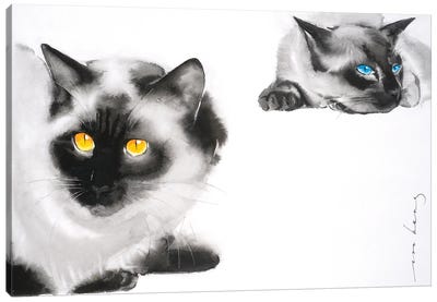 Cat Distancing Canvas Art Print - Siamese Cat Art