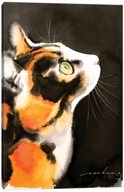 Night-Time Gazer Canvas Art Print - Calico Cat Art