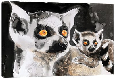 Lemur And Pup Canvas Art Print - Lemur Art