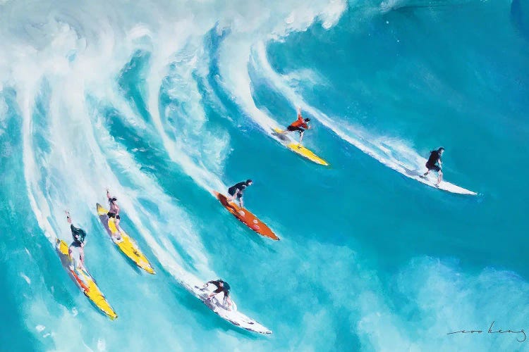 Wave of Surfers