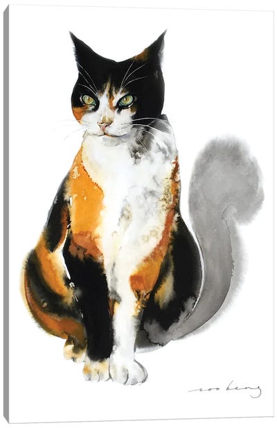Cat Awaiting Canvas Art Print - Calico Cat Art