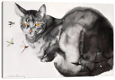 Flighty Bewilderment Cat II Canvas Art Print - Dragonfly Art