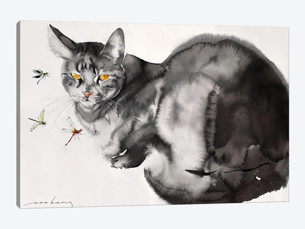Flighty Bewilderment Cat II by Soo Beng Lim 1-piece Canvas Art Print