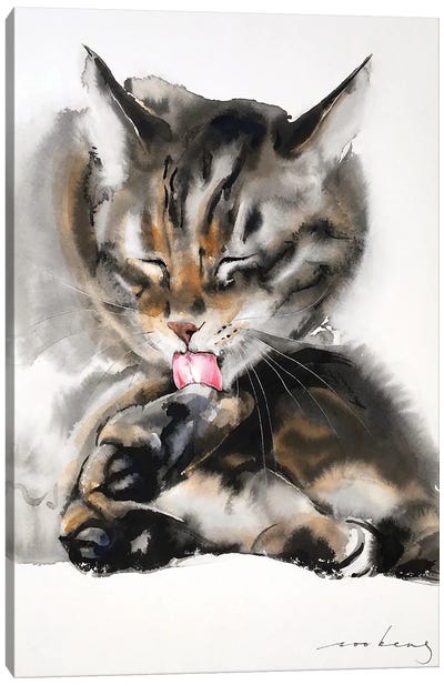 Grooming Session Cat II Canvas Art Print - Soo Beng Lim