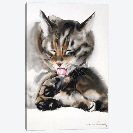 Grooming Session Cat II Canvas Print #LIM349} by Soo Beng Lim Canvas Print