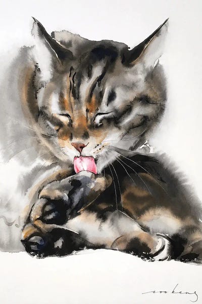 Soo Beng Lim: Grooming Session Cat II by Soo Beng Lim