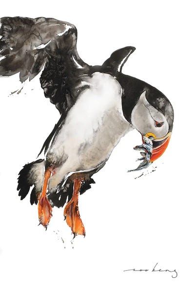 Puffin's Haul by Soo Beng Lim framed canvas print
