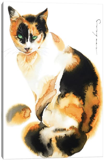 Cat Awaits Canvas Art Print - Calico Cat Art