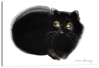 Dainty Kitten Canvas Art Print - Black, White & Yellow Art