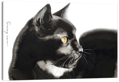 Relaxing Cat II Canvas Art Print - Black, White & Yellow Art