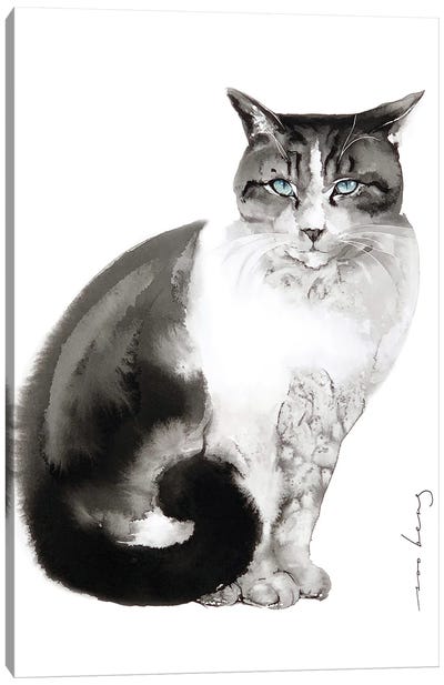 Feline Charm Canvas Art Print - Tuxedo Cat Art