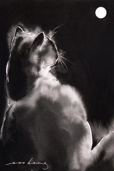 Moonlite Cat by Soo Beng Lim framed canvas print