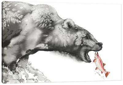 Fin-Tastic Catch Canvas Art Print - Grizzly Bear Art