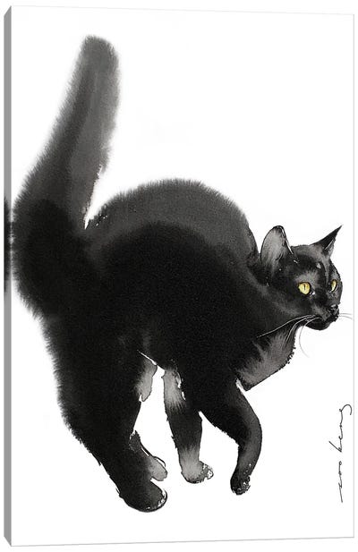Ready Cat Go Canvas Art Print - Black Cat Art