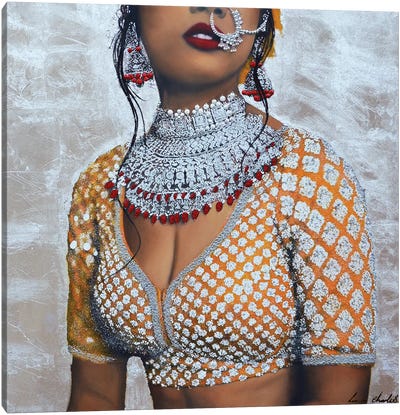 Indian Couture I (Silver) Canvas Art Print - Linda Charles