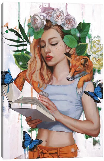 The Foxy Book Lover Canvas Art Print - Lioba Brückner