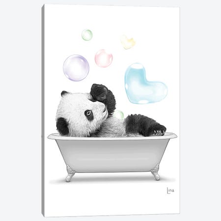 Panda In The Bath With Bubbles Canvas Print #LIP100} by Printable Lisa's Pets Canvas Print