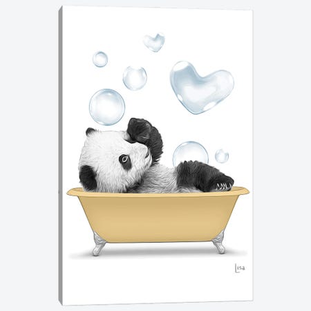 Panda In The Gold Bath With Bubbles Canvas Print #LIP101} by Printable Lisa's Pets Art Print