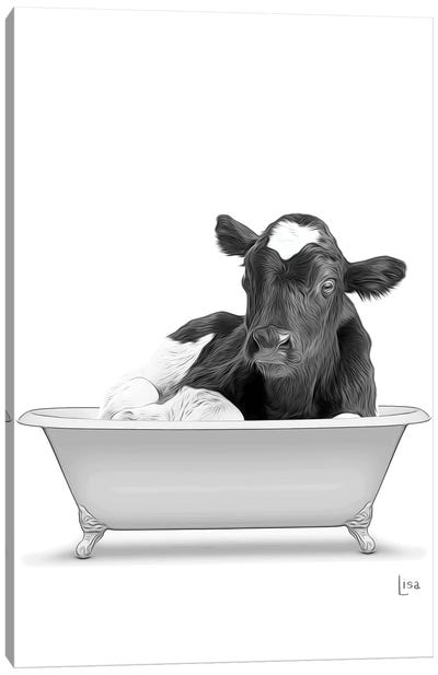 Cow In The Bath Bw Canvas Art Print - Printable Lisa's Pets