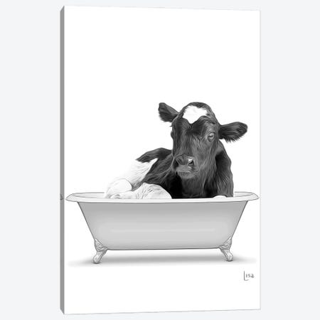 Cow In The Bath Bw Canvas Print #LIP102} by Printable Lisa's Pets Canvas Print