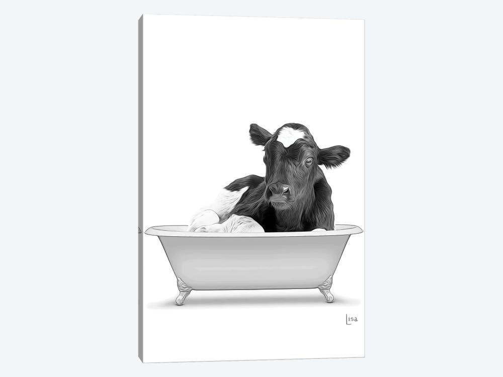 Cow In The Bath Bw by Printable Lisa's Pets 1-piece Canvas Artwork