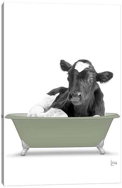 Cow In The Green Bath Canvas Art Print - Printable Lisa's Pets