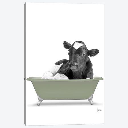 Cow In The Green Bath Canvas Print #LIP103} by Printable Lisa's Pets Art Print