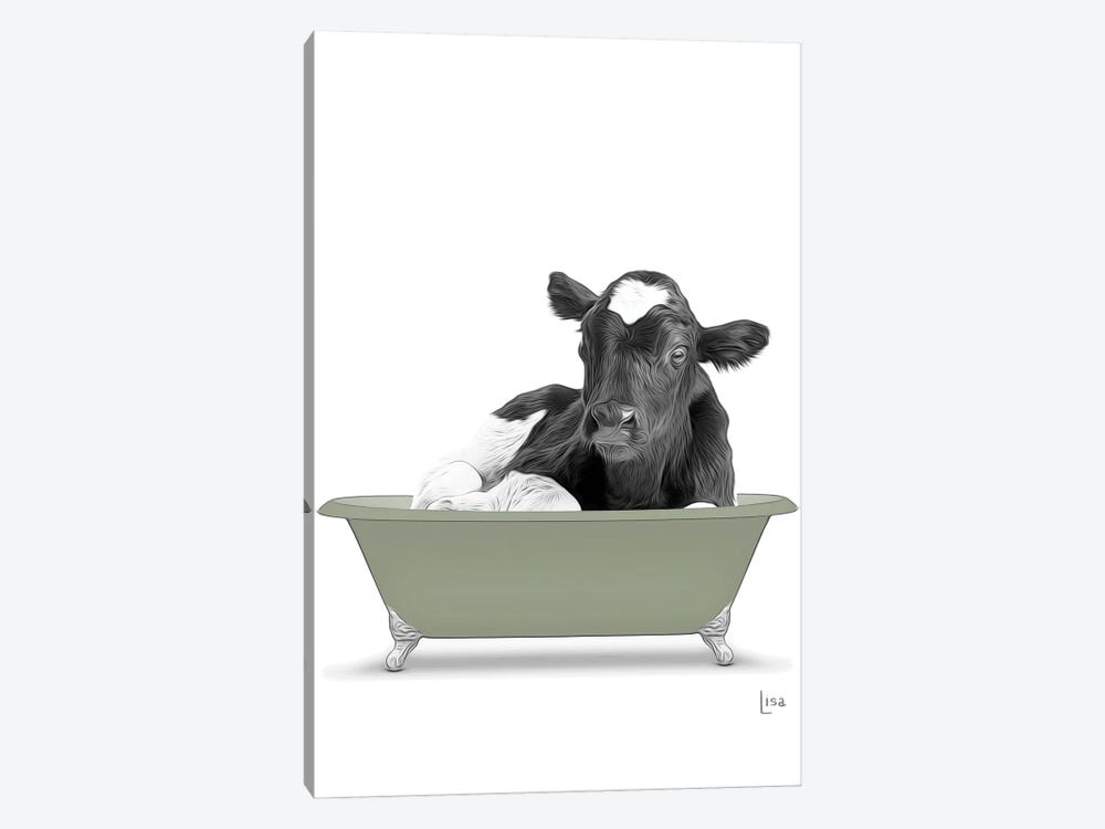 Cow In The Green Bath by Printable Lisa's Pets 1-piece Canvas Art Print