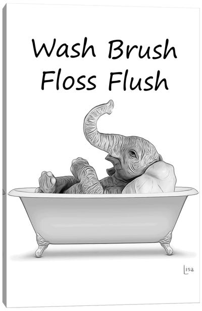 Elephant - Wash Brush Floss Flush Canvas Art Print - Printable Lisa's Pets