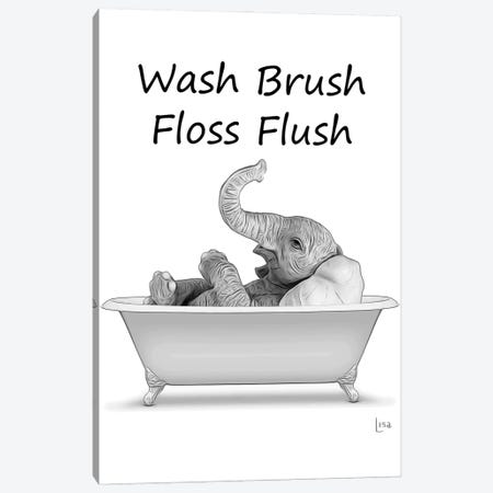 Elephant - Wash Brush Floss Flush Canvas Print #LIP104} by Printable Lisa's Pets Canvas Wall Art
