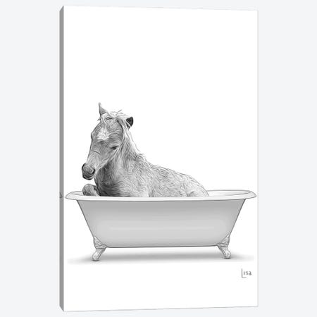 Horse In The Bath Bw Canvas Print #LIP105} by Printable Lisa's Pets Canvas Wall Art