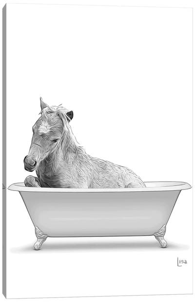 Horse In The Bath Bw Canvas Art Print - Printable Lisa's Pets