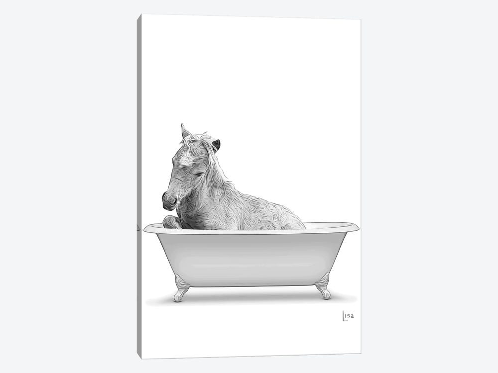 Horse In The Bath Bw by Printable Lisa's Pets 1-piece Art Print