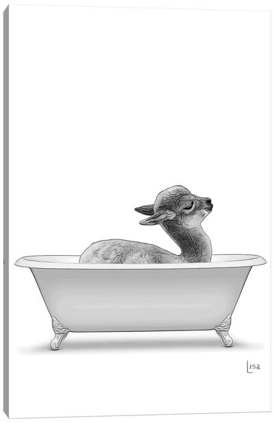 Llama In The Bath Bw Canvas Art Print - Llama & Alpaca Art
