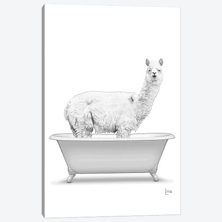 Adult Llama In The Bath Bw Canvas Print #LIP108} by Printable Lisa's Pets Art Print